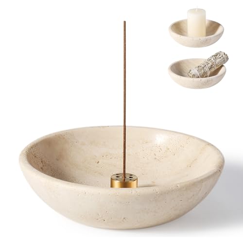 Natural Travertine Incense Holder, 9-Hole Ash Catcher for Sticks and Sage