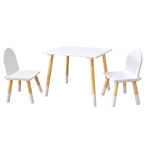 3-Piece Kids Table and Chair Set for Toddlers, White Activity Desk