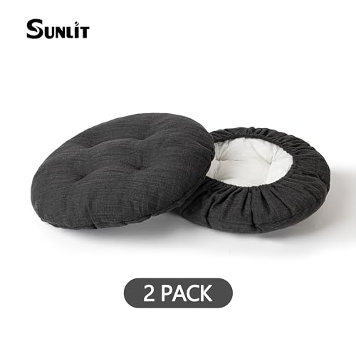 Round Bar Stool Covers - Set of 2 Cushioned Seat Covers, 14 Inch, Black