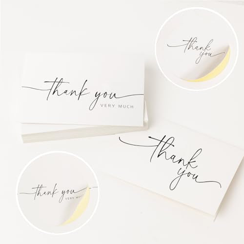 SPIRITDUST 52-Pack Thank You Cards Bulk with Kraft Envelopes and Stickers, Minimalist 3.5x5