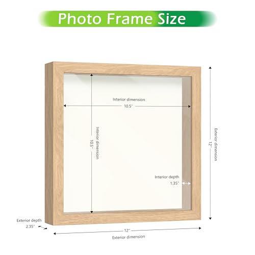 11x11 Inch Natural Oak Shadow Box Frame with Felt Back and Tempered Glass