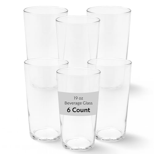 19-Ounce Beverage Glasses, Set of 6, Chip-Resistant Tempered Drinking Glass