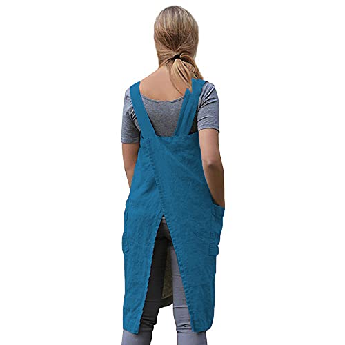 Cross Back Pinafore Apron with Large Pockets for Cooking and Gardening