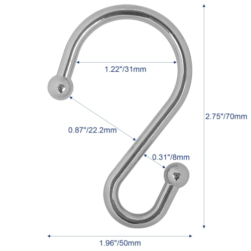 Rust-Proof S-Shaped Metal Shower Curtain Hooks - Chrome, Set of 12