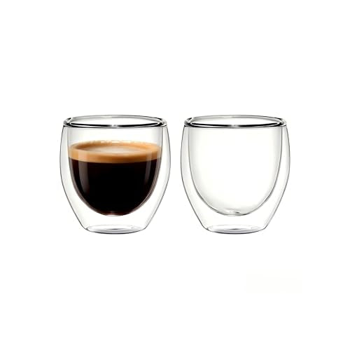 TEPLONEST 5oz Double Wall Insulated Espresso Cups Set of 2 - Clear Glass Shot & Coffee Mugs