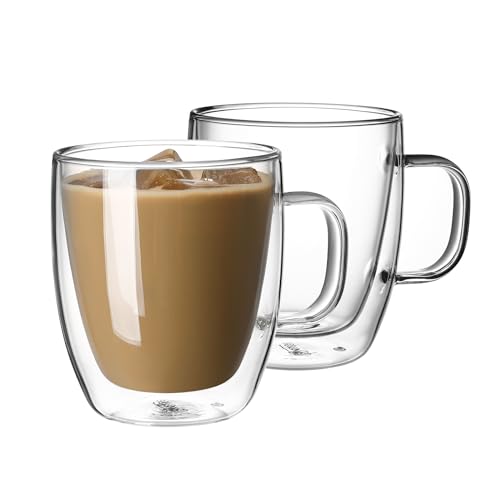 Sweese Double Wall Glass Coffee Mugs Set of 2, 12.5 oz Insulated Tea & Espresso Cups