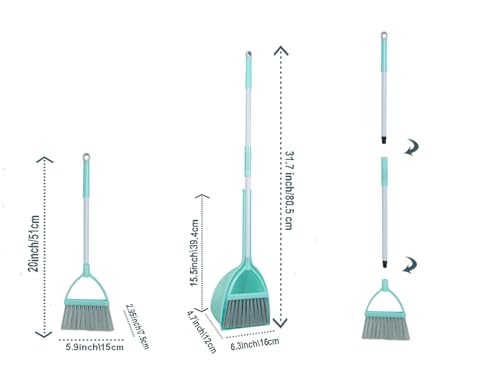 Kids Mini Broom and Dustpan Set - Pretend Play Housekeeping Toy (Light Blue)