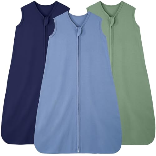 100% Cotton Baby Sleep Sack 3-Pack - 0.5 TOG Wearable Blanket with 2-Way Zipper