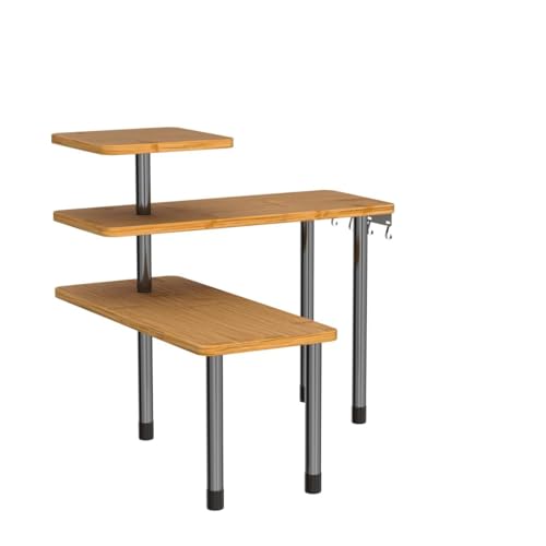 3-Tier Adjustable Bamboo Countertop Organizer with 4 Hooks for Kitchen & Bath