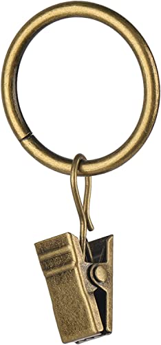 40 Pcs 1-Inch Antique Brass Curtain Rings with Clips for Drapery