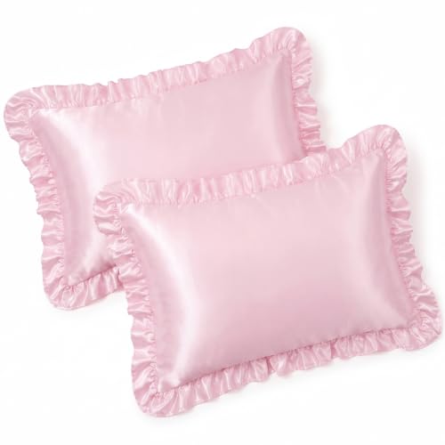 Ruffled Satin Pillow Shams - Blush Pink Standard 20x26 Inch Set of 2