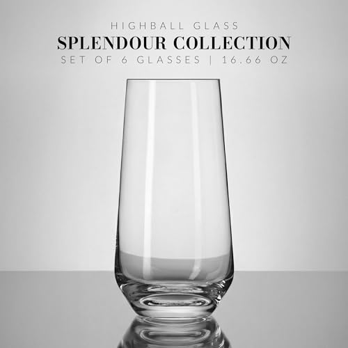 Krosno Splendour Collection Water Glasses Set of 6 - 16.2 oz Durable Crystalline Glass