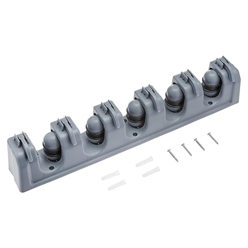 Heavy Duty Wall Mount Broom and Mop Holder with 6 Hooks and 5 Slots