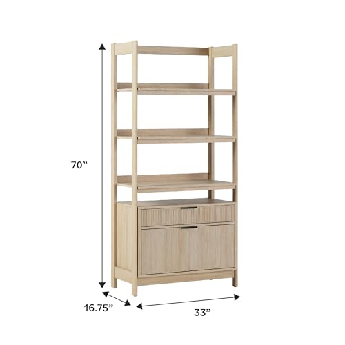 3-Piece Transitional Writing Desk and Bookcase Set in Coastal Oak