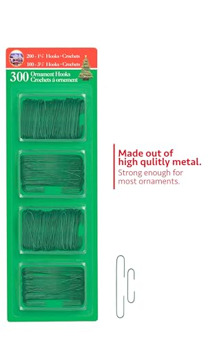 Green Christmas Tree Ornament Hooks - Bendable Metal Wire, 300 Pack