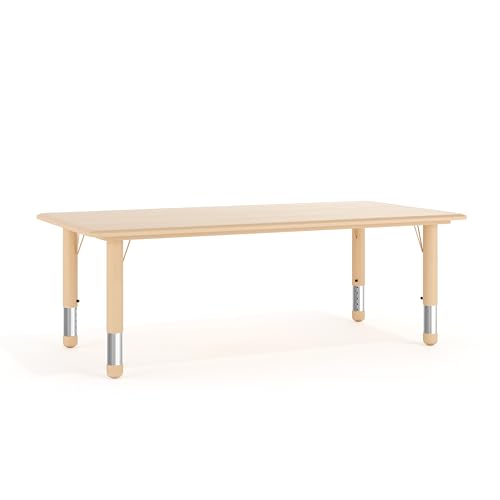 Kids Plastic Activity Table Set of 1 - Natural Finish, Adjustable Height, Seats 6
