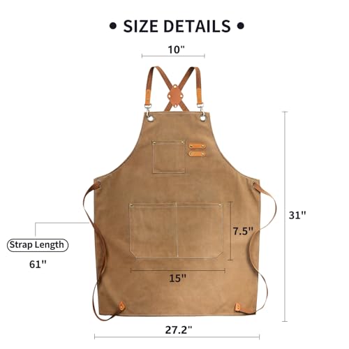 Cotton Canvas Chef Apron with Pockets - Adjustable Cross Back Bib