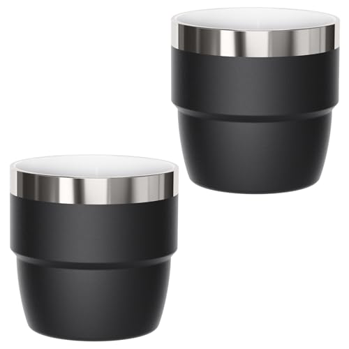Cafezi Black 4 oz Espresso Cup with Ceramic Lining & Double-Wall Insulation