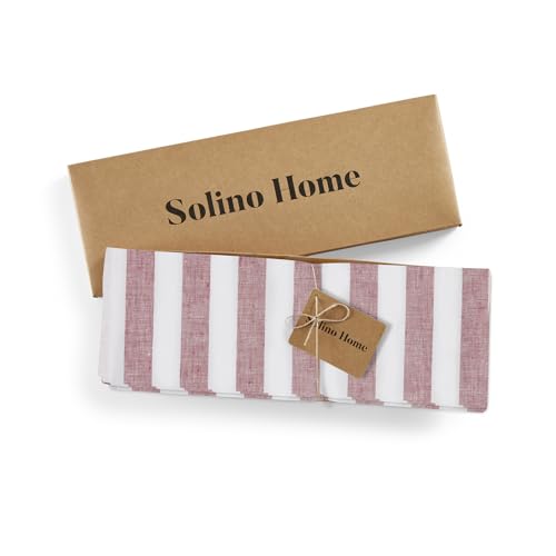 Solino Home Red & White 14x19 Inch Linen Placemats Set of 4 - Sorrento Stripe