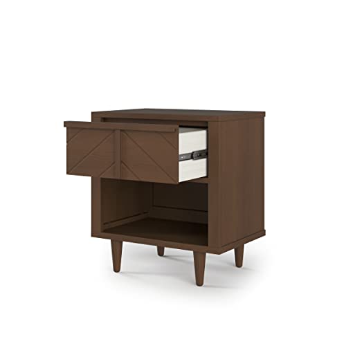Mid-Century Modern Nursery Nightstand with Drawer and Open Shelf, 23-Inch