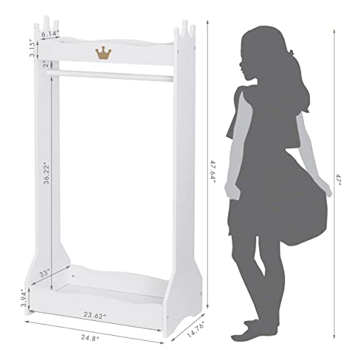 Kids Dress Up Costume Closet with Hanging Rack and Storage Shelves, White