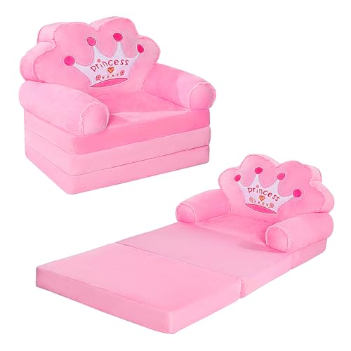 MOONBEEKI Kids Foldable Princess Couch - Toddler Sofa & Play Seat, Pink