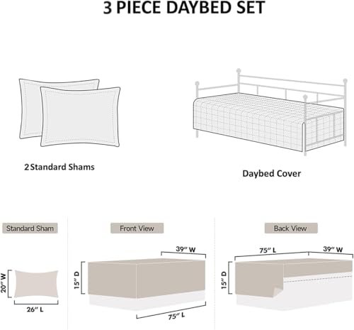 3-Piece White Daybed Cover Set - Twin Size Microfiber Quilt Bedding