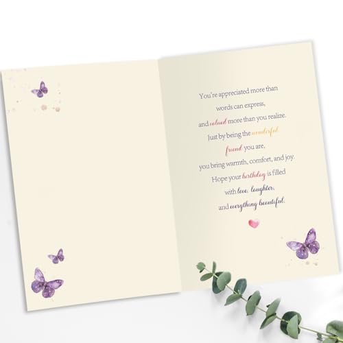 Floral Butterfly Birthday Card for Friend - Premium 300gsm Cardstock