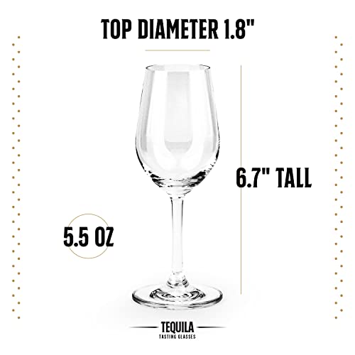 Tequila Tasting Glasses Set of 4 - 5.5 oz Crystal Snifter for Blanco, Reposado & Añejo Spirits