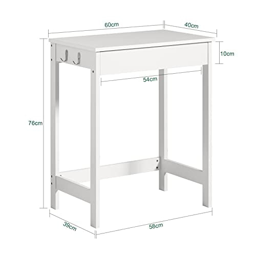 Compact Writing Desk for Kids with Drawer and Side Hooks - 24 Inch White