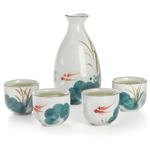 Ceramic Sake Set with Bottle and Cups - Japanese Porcelain Tea & Drinkware