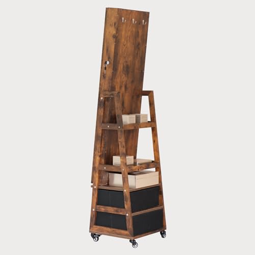 Rustic Brown 4-in-1 Rotating Jewelry Cabinet with Mirror & LED Lights