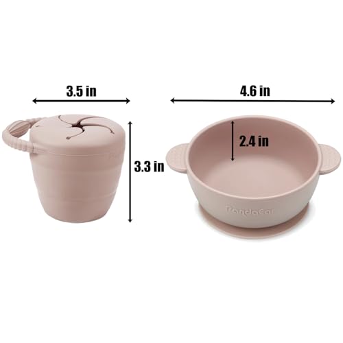 Silicone Baby Feeding Set 9-Piece Self Feeding Supplies with Suction Plate, Bowl, Bibs, Sippy Cup, Snack Container and Utensils in Pink