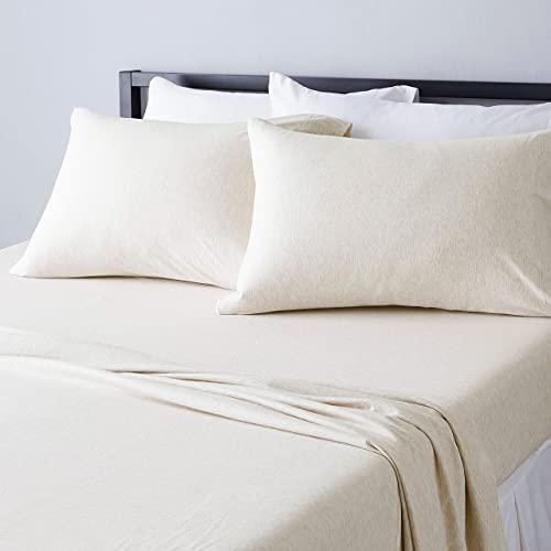 100% Cotton Jersey Knit Queen Bed Sheet Set - Deep Pocket 4-Piece