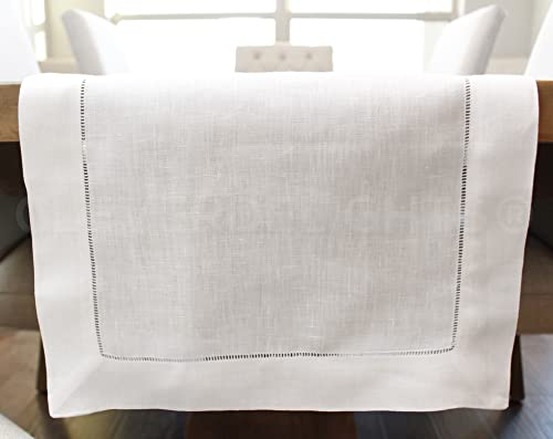 CleverDelights White Hemstitch Linen-Cotton Table Runner 16 x 120