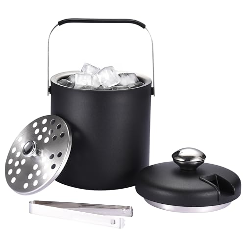 Flybold Small Double Walled Ice Bucket with Lid - Portable Insulated Chiller for Parties & Bars