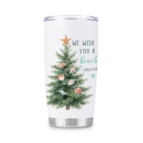 LRTOFUTEY Beach Christmas Tree Tumbler 20oz - Christmas Tree-01 with Lid & Straw