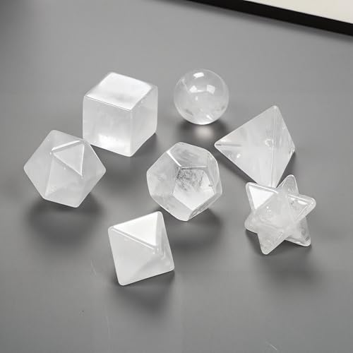 7-Piece Clear Quartz Platonic Solids Geometry Set for Crystal Healing