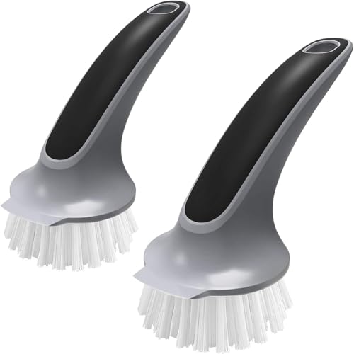 Non-Scratch Pot and Pan Cleaning Brush with Scraper - 2 Pack, Gray