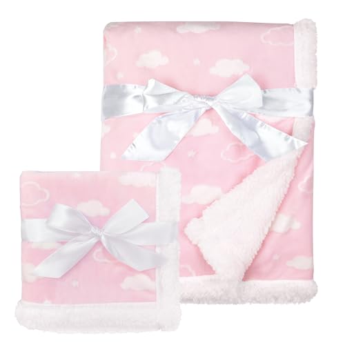 American Baby Company Heavenly Soft Chenille Sherpa Blanket Set, 3D Pink Cloud, for Girls