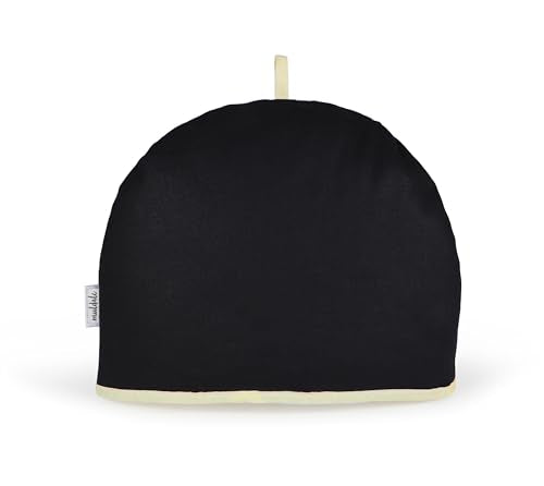 Large Insulated Tea Cozy, 100% Cotton Black Teapot Warmer Cover