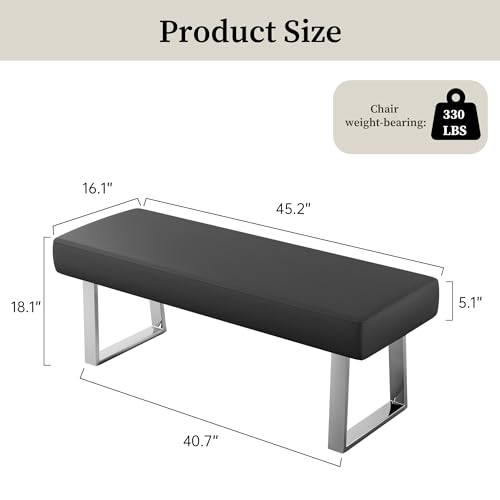 45.3-Inch Modern Faux Leather Dining Bench with Sturdy Chrome Metal Legs