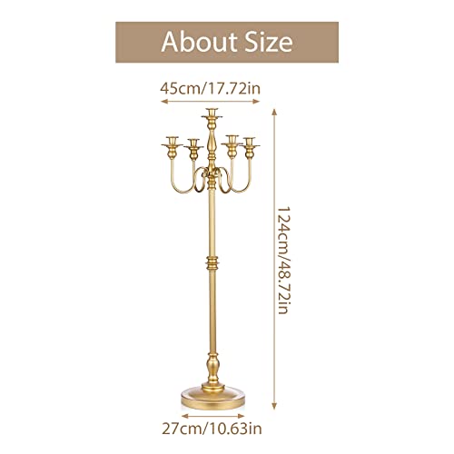 Sziqiqi 50in Gold Floor Candelabra Candle Holders for Weddings, 5-Arm, 2 Pieces