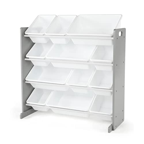 Kids Toy Storage Organizer with 12 Removable Bins - 4-Tier Playroom Shelf