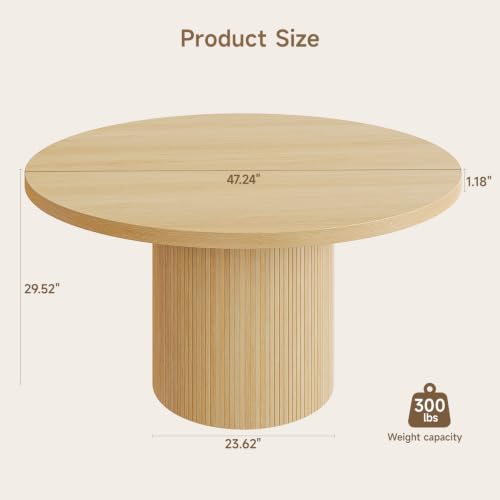 47-Inch Round Dining Table with Fluted Base - Modern Farmhouse Kitchen Table
