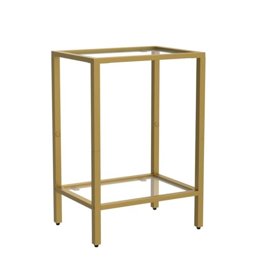 2-Tier Tempered Glass Side Table Set, Modern Metal Accent End Table