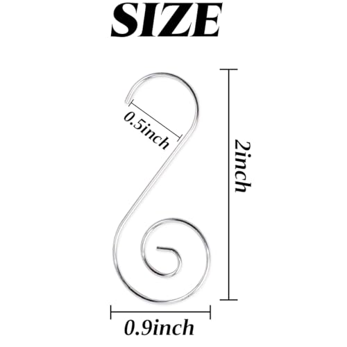 Stainless Steel Christmas Ornament Hooks - 200 Pack Decorative Swirl S-Hooks