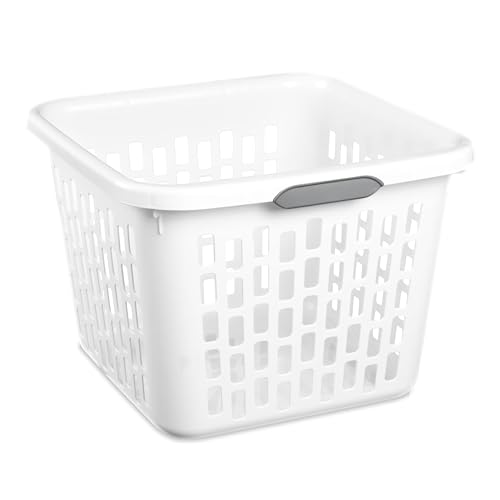 1.5 Bushel Square Plastic Laundry Basket with Comfort Grip Handles, White