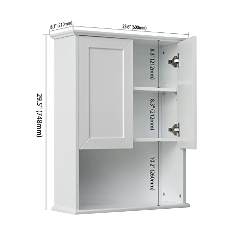 Wall Mounted Bathroom Medicine Cabinet, 23"x29" White Storage with Soft-Close