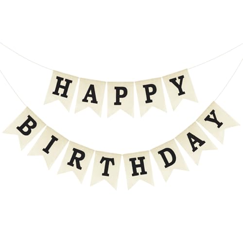 Happy Birthday Burlap Banner - Pre-Strung Rustic Party Decoration Sign